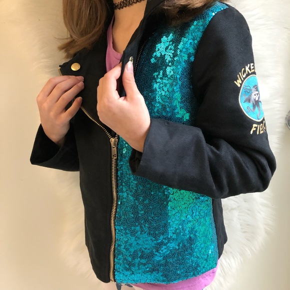 Disney D-Signed Descendants 3 Faux Suede Aqua Sequins Uma Moto Jacket, S - Picture 4 of 14